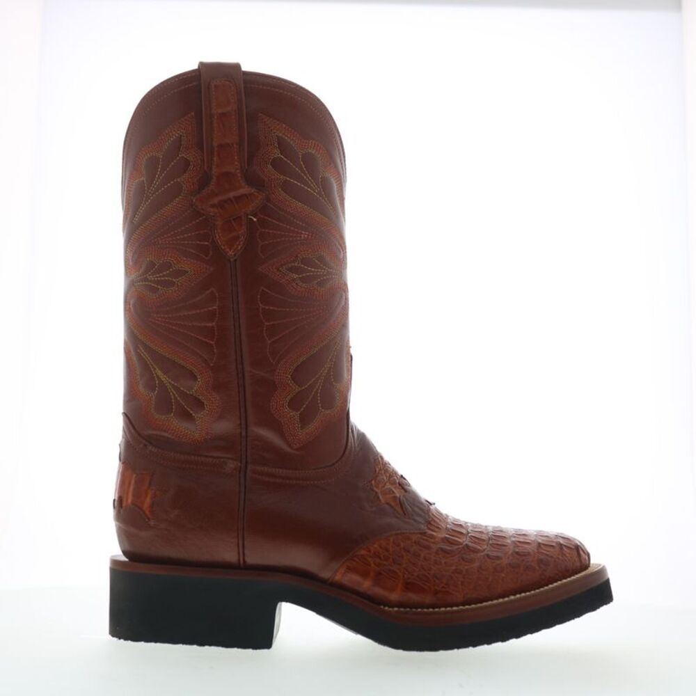Ferrini Mens Crepe Sole Roper Caiman Body Brown Boots (NWT)